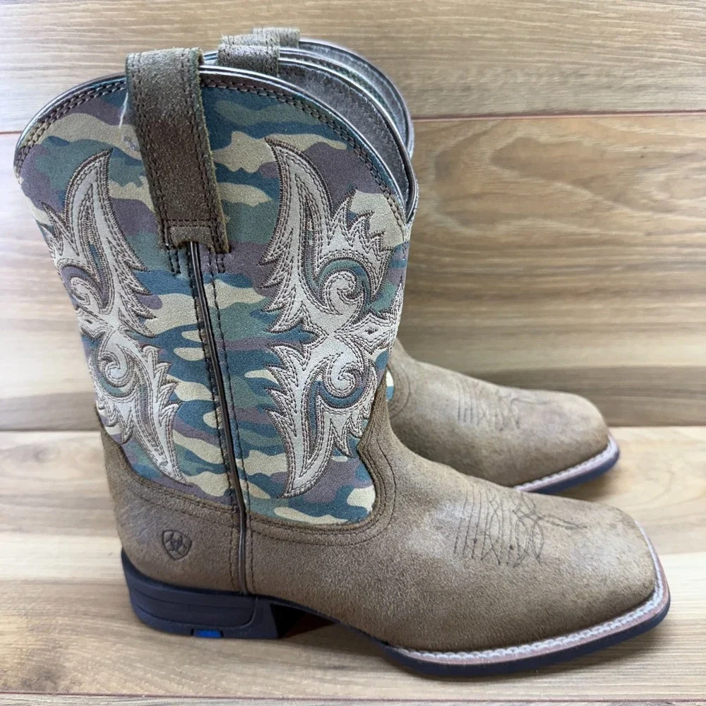 Ariat Lonestar Western Boots Boys 3.5 Square Toe Rodeo Ranch Tan Camo